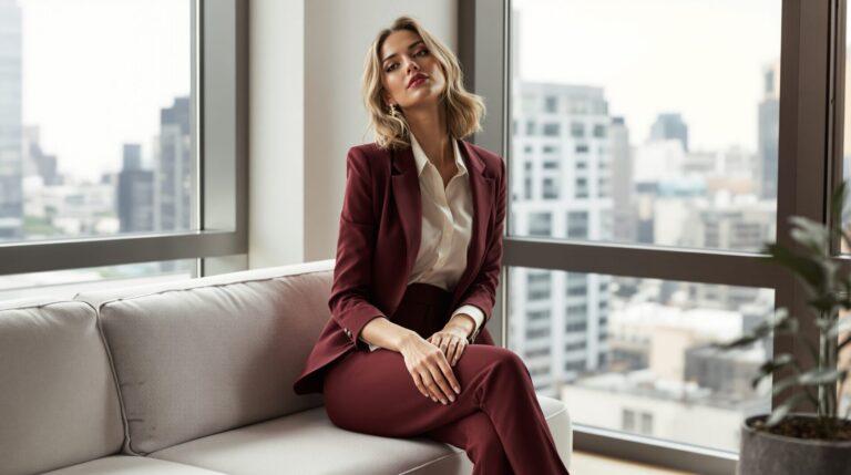 look pantalon bordeaux femme