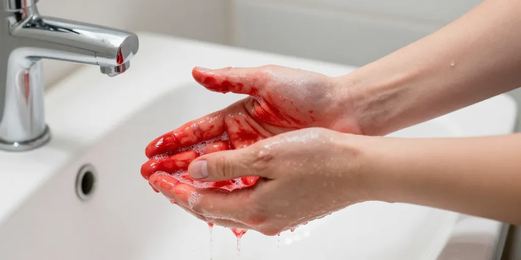 enlever du faux sang sur les mains
